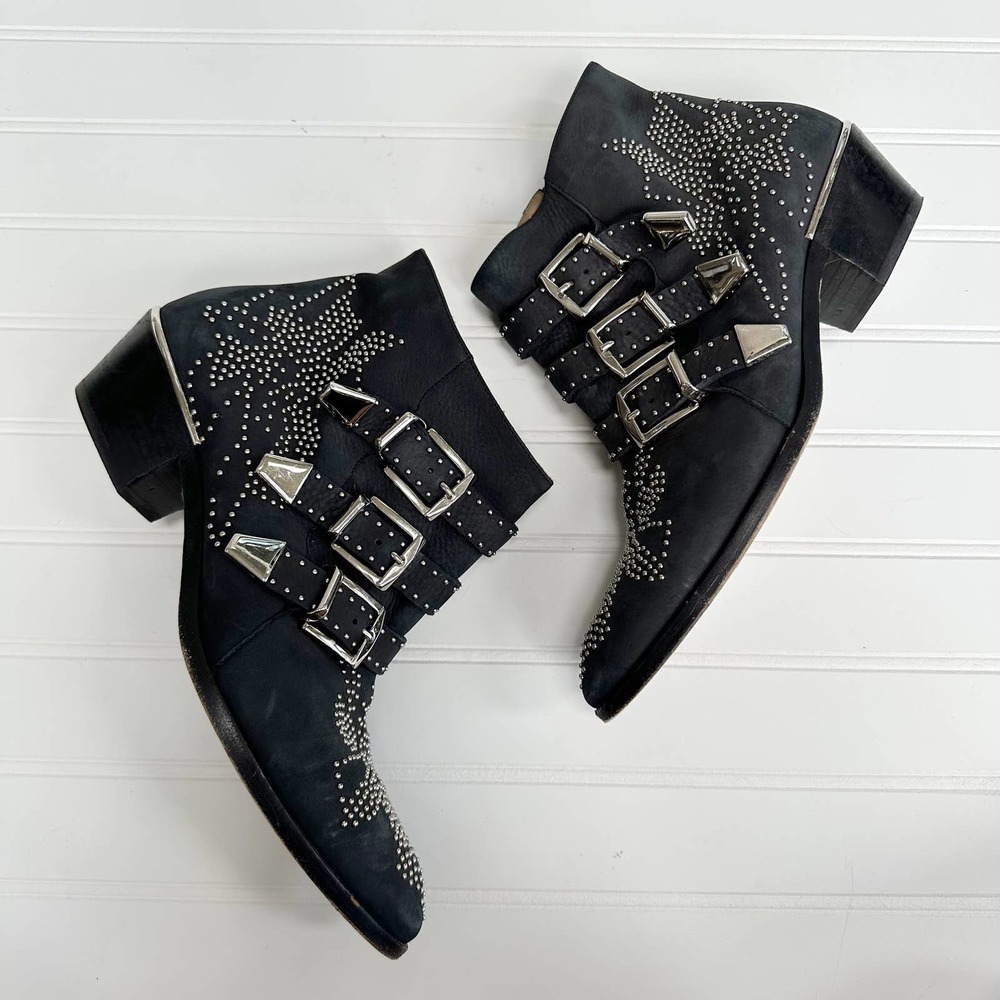 Chloe Black Ankle Boots with Silver Accents